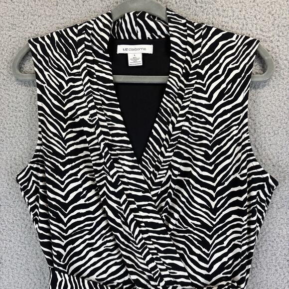 Liz Claiborne Fit & Flare Dress Large Faux Wrap Zebra Career Stretchy Belted - Picture 2 of 7